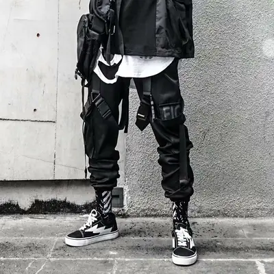 Men Black Loose Hip-Hop Crock Pants
