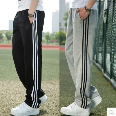 Men's Black White Stripe Loose Sweatpants Summer Sports Fit