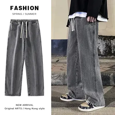 Men Gray Loose Fit Dad Pants Plus Size