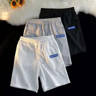 Men Waffle Loose Fit Shorts Summer Black Grey White