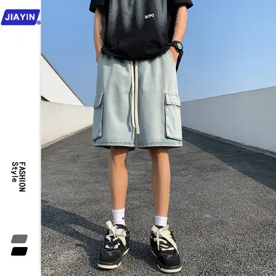 Men Denim Cargo Shorts Light Blue Summer