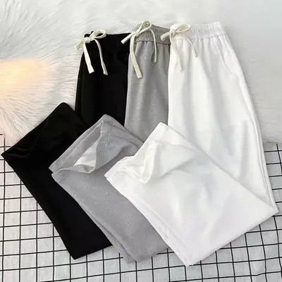 Men Waffle Loose Straight Pants Gray White Black Spring