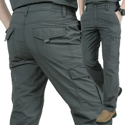 Men Loose Grey Quick-Dry Outdoor Cargo Pants XL