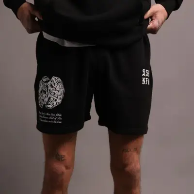 Men Black Graphic Cotton Shorts Summer Wear Loose Fit