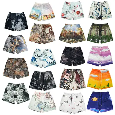 Men Digital Print Mesh Shorts Summer Loose Fit Breathable