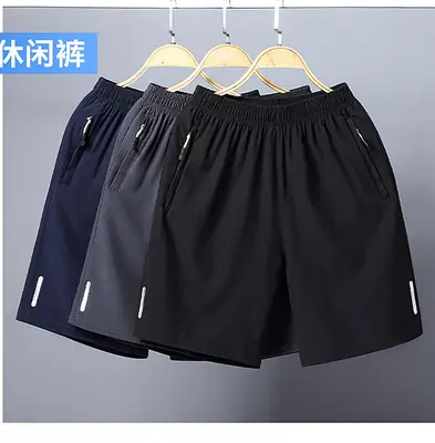 Men Quick-Dry Casual Shorts Black Loose Fit Summer