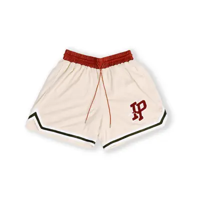 Men Basketball Shorts Beige Red White Stripe