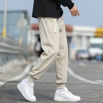 Men Khaki Corduroy Loose Fit Pants Autumn Casual