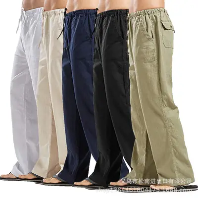 Men Linen Casual Pants Multi Color Autumn