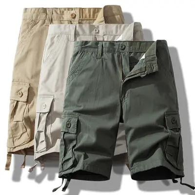 Men Multi-Color Cargo Shorts Loose Fit Cotton Summer