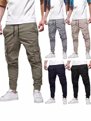 Men Multi-Pocket Drawstring Cargo Pants Summer Casual