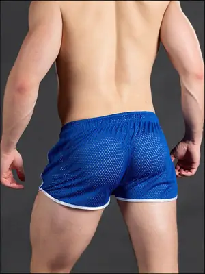 Men's Blue Mesh Sports Shorts Breathable Quick-Dry