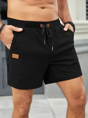 Men Waffle Texture Black Casual Shorts Summer