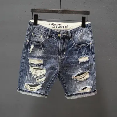 Men Denim Ripped Shorts Summer Casual Trendy