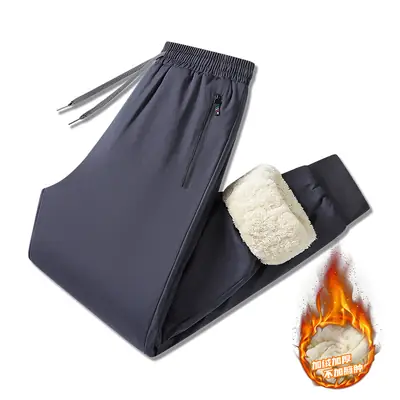 Men Winter Fleece Lined Thick Pants Black
