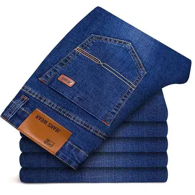 Men Plus Size Stretch Denim Jeans Loose Fit High Waist Casual Blue