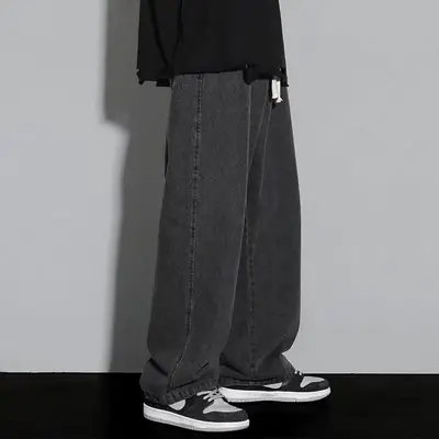 Men Dark Gray Fleece Lined Loose Pants Winter