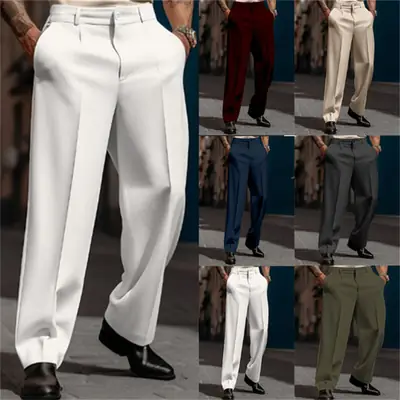 Men Formal Straight-leg Pants White Navy Grey Olive