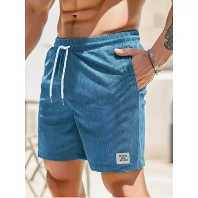 Men Corduroy Shorts S-Blue Summer Casual Sports