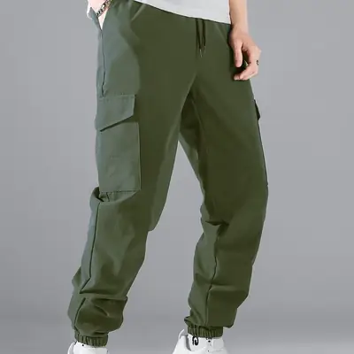 Men Olive Cargo Pants Multi Pocket Casual Fit