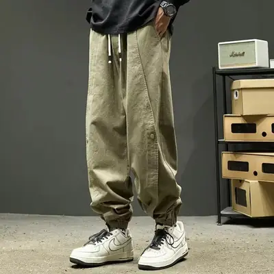 Men Plus Size Khaki Cotton Casual Pants 4XL