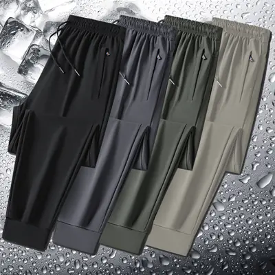 Men Ice Silk Pants Summer Loose Breathable Grey