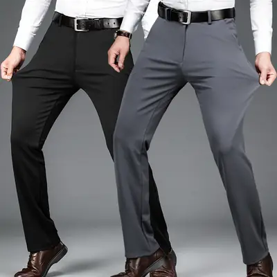 Men Ice Silk Wrinkle-Free Business Pants Gray Black