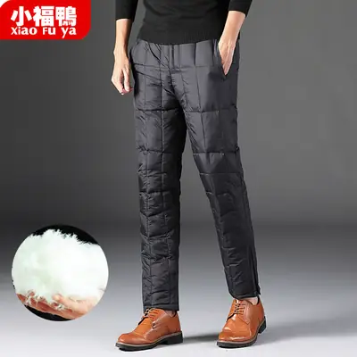 Men High Waist Down Pants Navy Blue Plus Size Warm