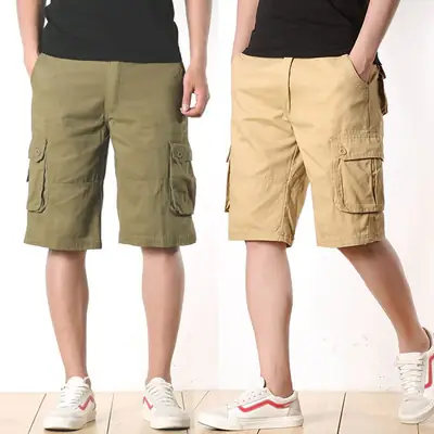 Men Plus Size Cargo Shorts Cotton Summer Beach Casual
