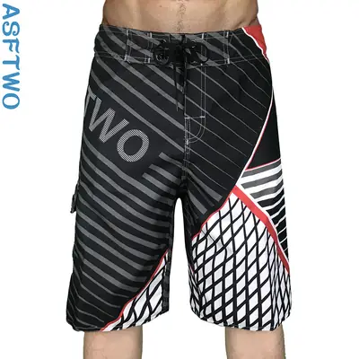 Men Striped Quick-Dry Beach Shorts Black White Red