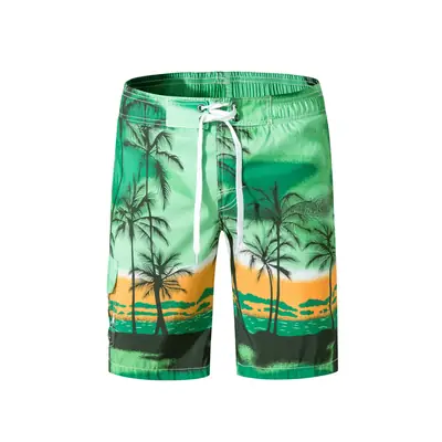 Men Loose Beach Shorts Green Coconut Tree Print