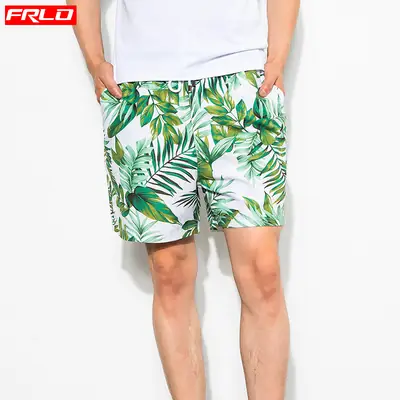 Men Green Leaf Beach Shorts Quick Dry Waterproof