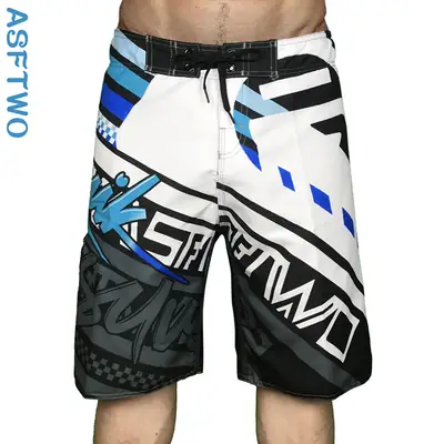 Men Quick-Dry Surf Shorts Blue Black White