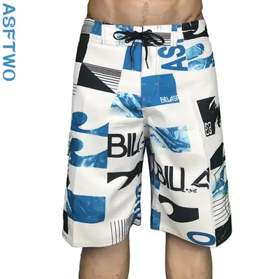 Men Quick-Dry Surf Beach Shorts Blue Black Pattern