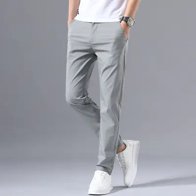 Men Slim Fit Breathable Casual Pants Grey Summer