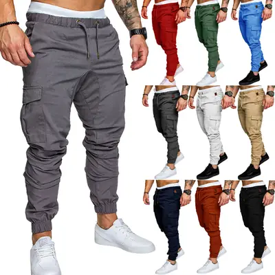 Men Cargo Pants 10 Colors Elastic Waist Casual Sports