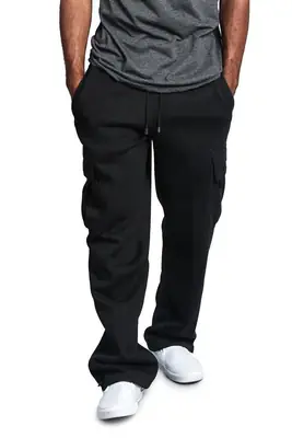 Men Black Loose Cargo Pants with Drawstring Waist