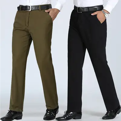 Men Straight Cotton Pants Black Olive Autumn Business Casual