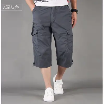 Men's Deep Grey Loose Cargo Shorts Plus Size Summer