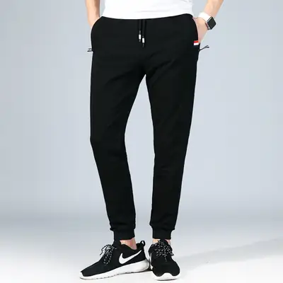 Men Black Knitted Ankle Pants Autumn Casual Sports Wear