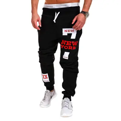 Men Black Hip Hop Print Joggers New York Design