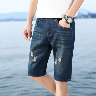 Men Ripped Denim Shorts Loose Plus Size Summer Beach