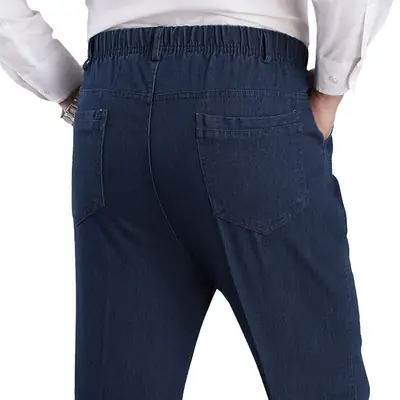 Men's High Waist Elastic Jeans Loose Fit Autumn Winter