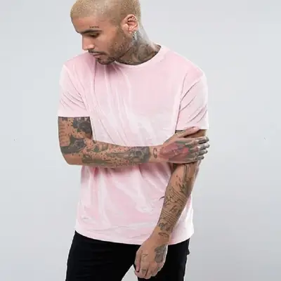 Men Velvet Crewneck T-Shirt Plus Size Spring