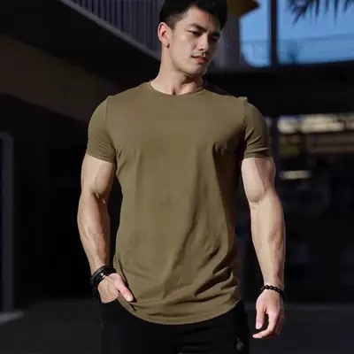 Men's Olive Fitness T-Shirt Summer Tight Casual