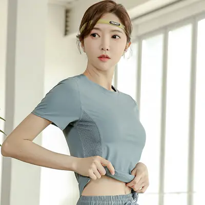 Women's Quick-Dry Sporty T-Shirt Summer Fitness Grey