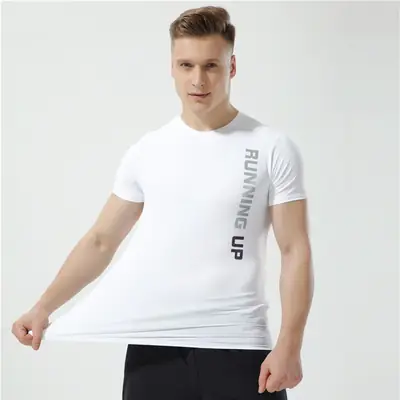 Men White Sporty Running T-Shirt Ice Silk Elastic