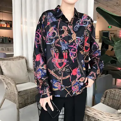 Men Long Sleeve Shirt Black Stylish School Wear