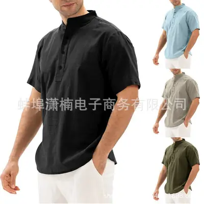 Men Solid Color Loose Fit Summer Shirt Black