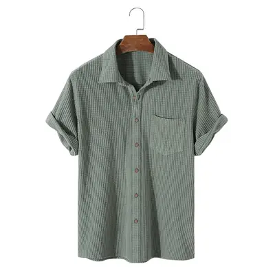 Men Waffle Lapel Shirt S-Green Summer 2025